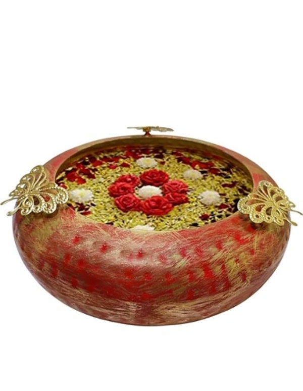  Handmade Designer Red color Bowl Set Urli For Flower  Fotting  - Red, Metal, Pack of 3